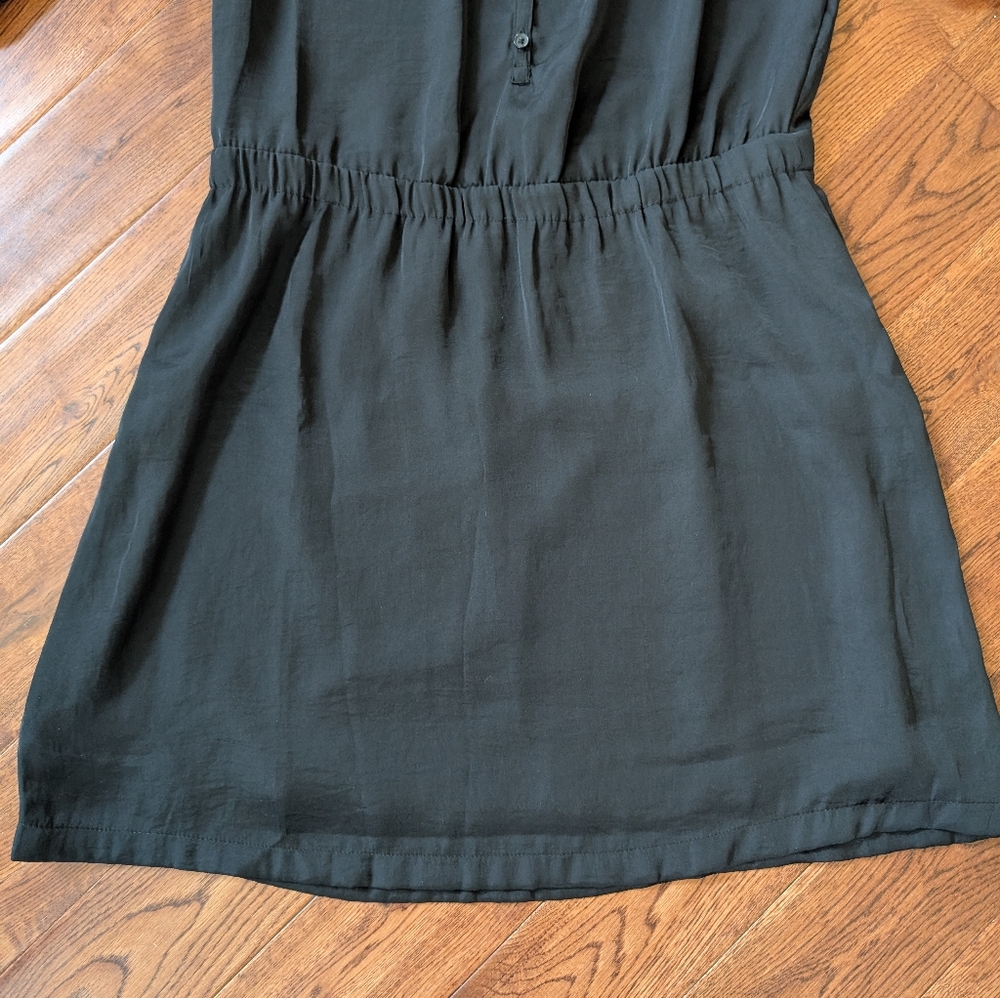 EUC Old Navy Black Silky Shirt Dress Scoop Neck 3/4 Sleeve Midi Size Small - Picture 2 of 7
